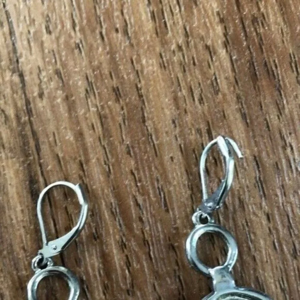 Boho Silver Gold Tone Druzy Foil Drop Earrings Lever Back Minimalist Geometric